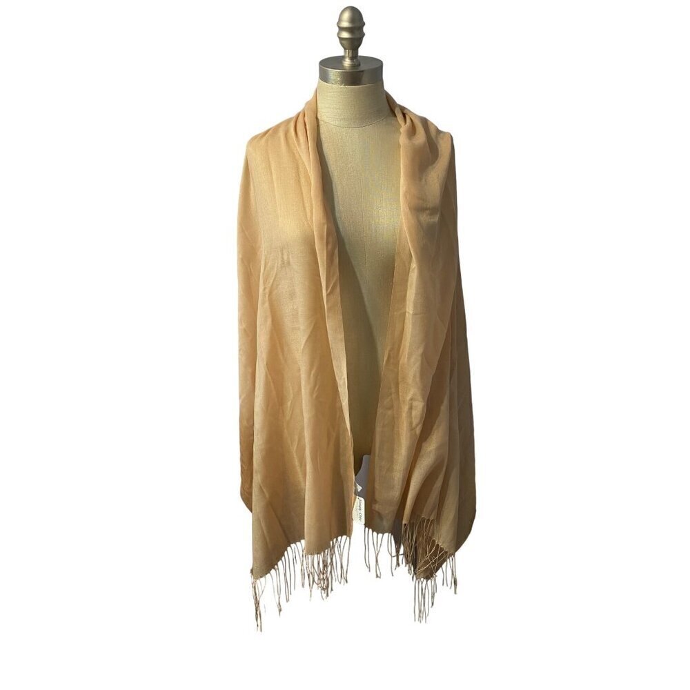 Simply Chic Tan Beige Shawl with‎ Fringe 26” x 78” NWT